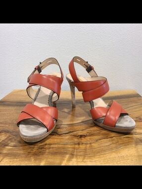 Reed Krakoff Boxer Red Strappy Stacked Heel Sandals